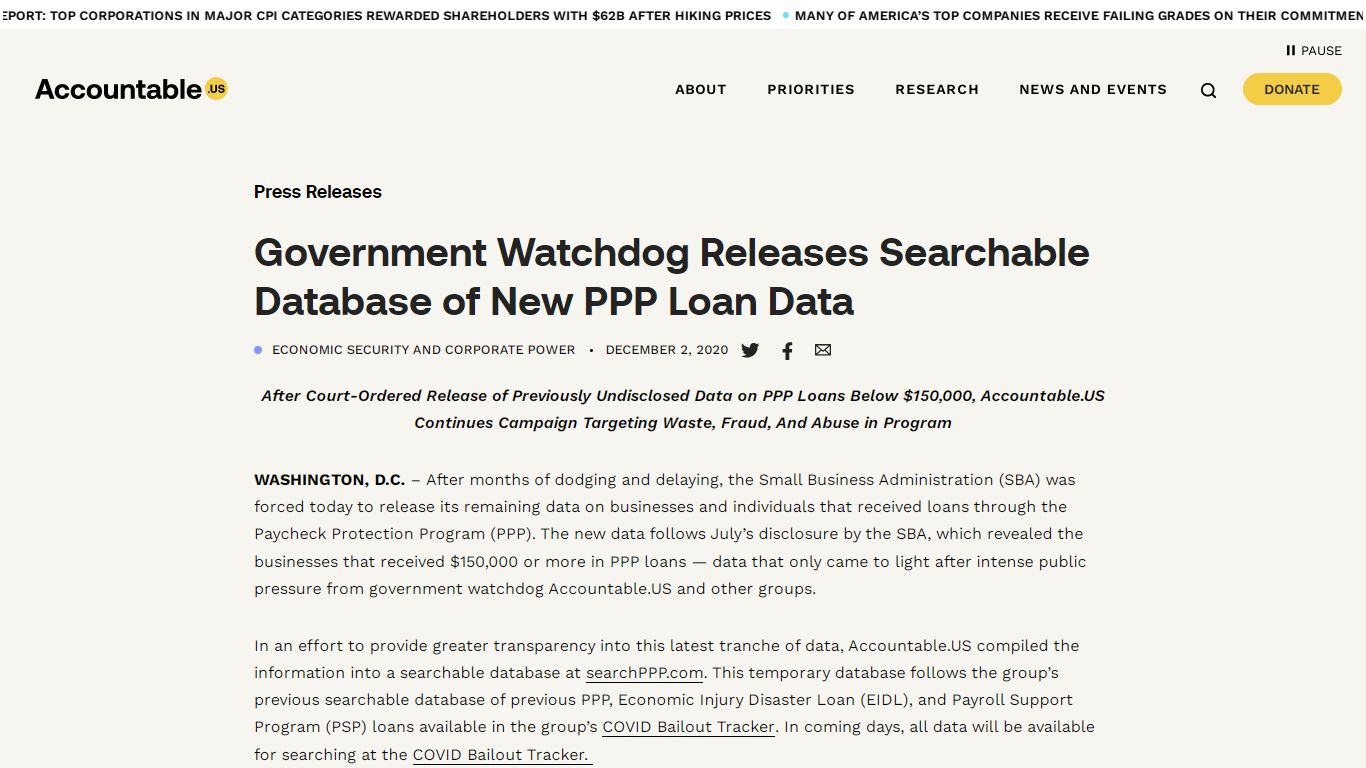 Government Watchdog Releases Searchable Database of New PPP Loan Data